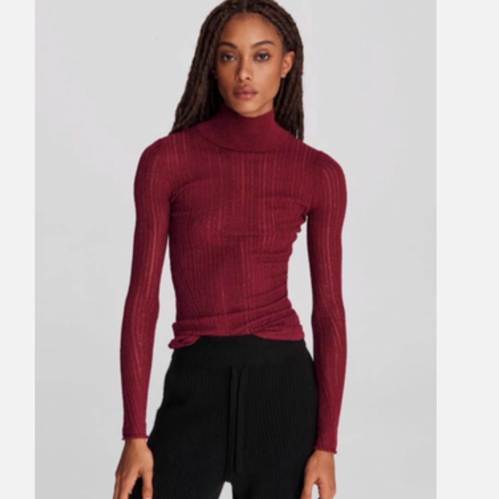 rag & bone Sweater Womens Lexi Cotton Rib Knit T-neck Slim Fit Size S